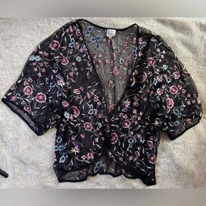 Como Vintage Black Sheer Floral Kimono Cardigan
